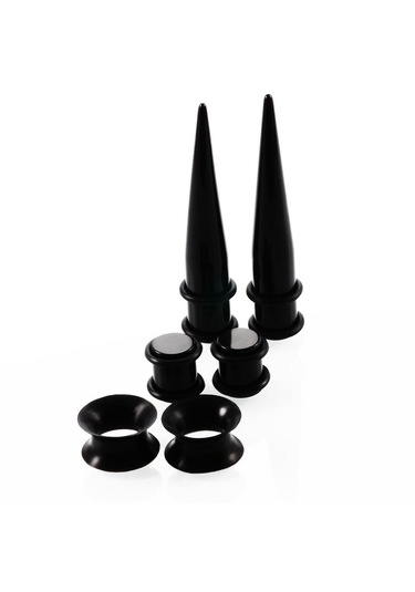 Homyl 50 Adet 14g-00g O-ring Akrilik Konik Fişler Ve Silikon Siyah