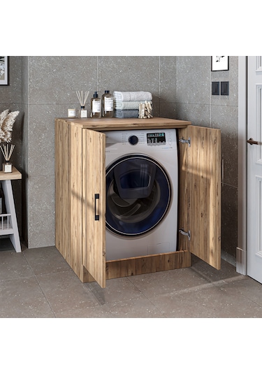 Çamaşır Kurutma Makinesi Alt Dolabı Kapaklı Banyo Alt Dolap.55 Atlantik Çam