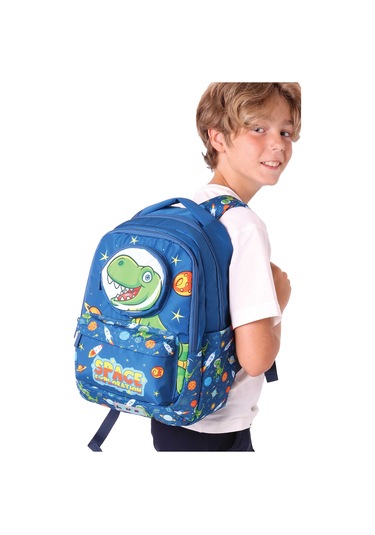 Elatae Su Geçirmez Kumaş Erkek Çocuk Çok Gözlü Ortopedik Sırt Okul Çantası L5252 Lacivert