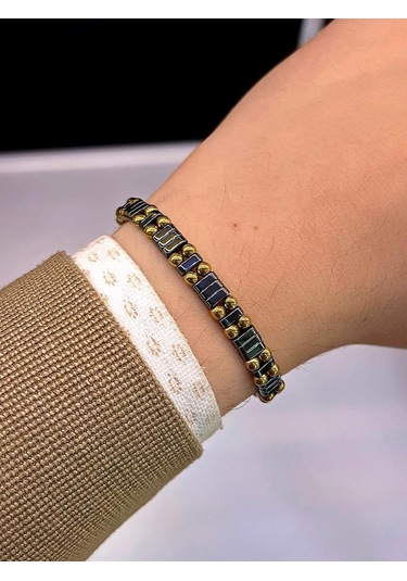 Nursaat NS.EKB.43 Wave Serisi Hematit Taş Makrome Örgülü Ayarlanabilir Bileklik Çok Renkli