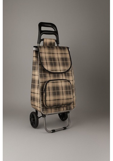 Su Geçirmez Çantalı Katlanabilir Alüminyum Pazar Arabası  Kahverengi