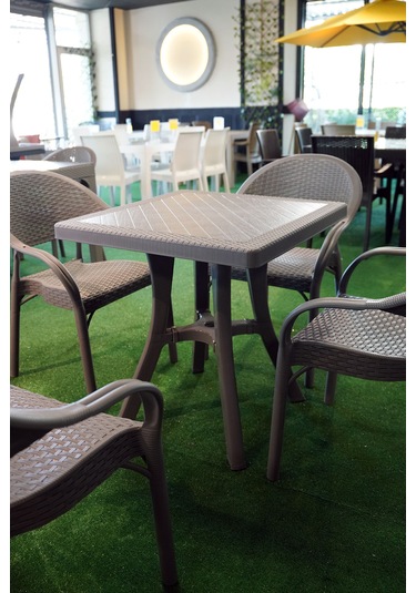 Alezy Bambu Balkon Bahçe Masa Takımı 4 Kişilik 70x70 Masa 4 Adet Bambu Koltuk Gri