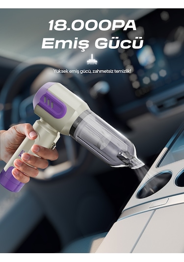 7go Ahv-14 2'si 1 Arada Kablosuz Araç İçi Süpürge Mor 18000pa Güçlü Vakum + Üfleme Cam Kırıcı & Mor