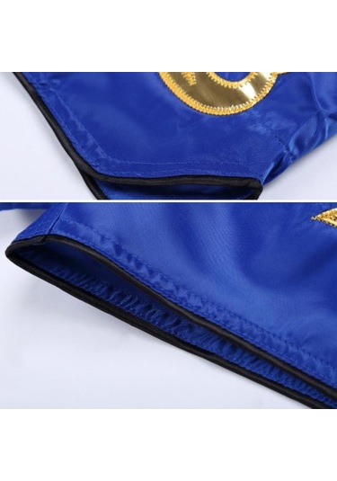 Kraliyet Mavisi Muay Thai Boks Şort Çocuklar Yetişkin Kadın Erkek Eğitim Mücadele Kickboks Sandıklar Geniş Elastik Kemer Nakış Desen Boks Şort Mavi