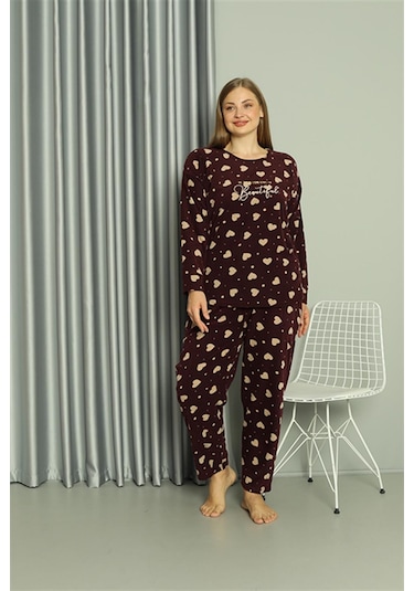 Akbeniz Welsoft Polar Kadın Büyük Beden Pijama Takımı 808041 - 4xl Bordo