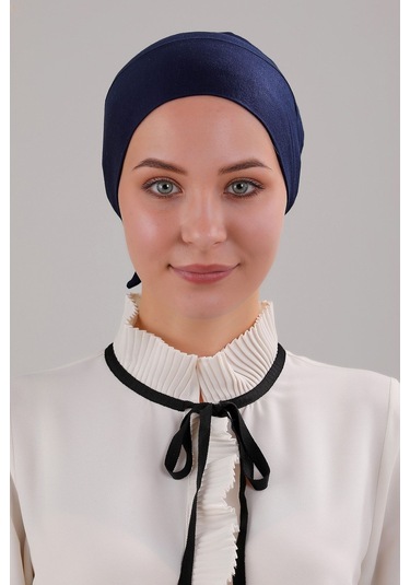 Tesettür Geçmeli Bağcıklı Viskon Likralı Bone Lacivert Lacivert