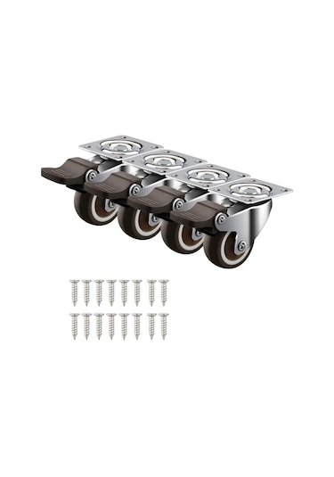 Mufunye 4 Küçük Döner Teker 32mm/1.25 Fren Plakalı Mobilya Tekerleri 50kg Lastik Tekerlekler Tezgah Arabası Endüstriyel Mobilya Taşıma -versailles