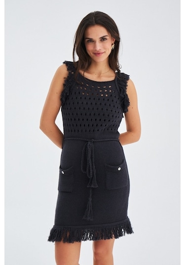 Peraluna Mıyokı Dress %100 Pamuk Diz Hizası Yazlık Kadın Triko El Antrasit