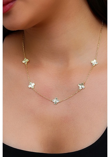 14k Altın Kaplamalı 925 Ayar Gümüş Kalemli Granada Saray Yoncaları Kolye - 23183601 Altın