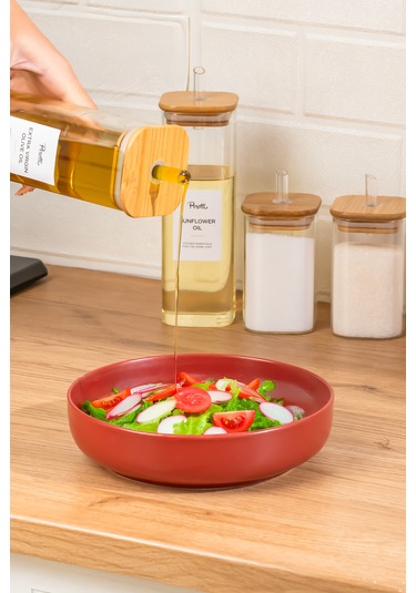 Perotti Cubes Borosilikat 4 Lü Pratik Mutfak Seti Bambu Kapak-yağlık Sosluk Sirkelik Şekerlik Şeffaf