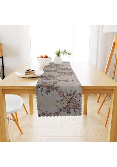 Modern Gül Yaprak Desenli Dijital Baskılı Süet Dokuma Runner 40x140