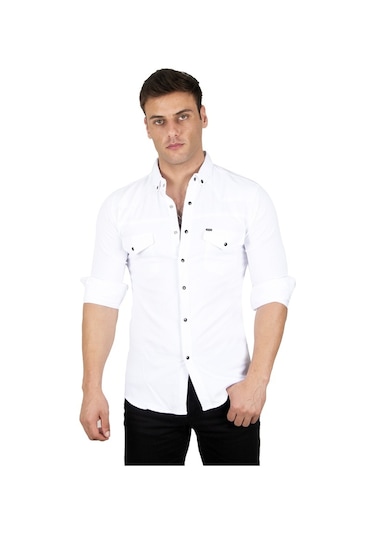 Deepsea Erkek Beyaz Çıtçıtlı Kot Gömlek 2300419 Beyaz