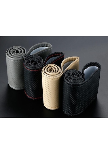 Audi A5 Uygun Deri Direksiyon Kılıfı Sarmalı Dikmeli Siyah Dikişli Kokusuz