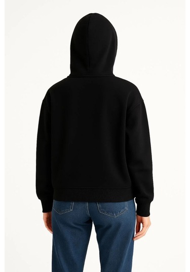 Kadın Samuray Ninja Çift Kapşonlu Zıp Fermuarlı Kanguru Çepli Hoodie Maske Detaylı Swetshirt - Siyah Siyah
