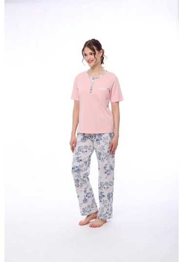 Pijadore 1444 Kadın Çiçekli Cepli Kısa Kollu Pijama Takım 001