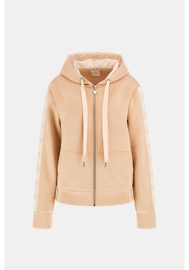 Kadın Scuba Fermuarlı Kapüşonlu Sweatshirt - Krem Krem