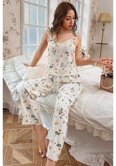 Merry See Özel Örme Kumaş Askılı Pijama Takımı Çok Renkli