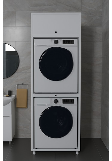 Çamaşır&kurutma Makinesi Dolabı Mdf Beyaz Beyaz
