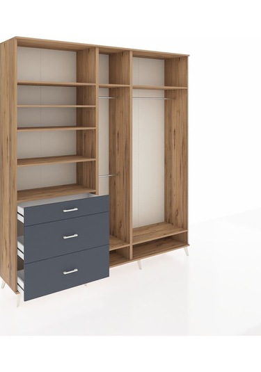 Hyperion Dolap 9 Raflı 3 Çekmeceli 3 Askılı 220x44x243 Çam-çam/antrasit Atlas Çam/antrasıt