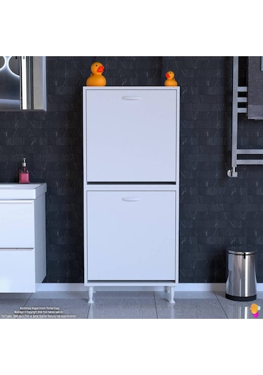 60x138x32,5 Cm Gizli 2 Göz Minimalist Akıllı Sepetli Çok Amaçlı Dolap Mutfak Dolabı Beyaz