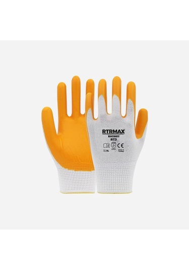 Rh19811 Nitril Kaplı Polyester Eldiven 9 Beyaz - Sarı