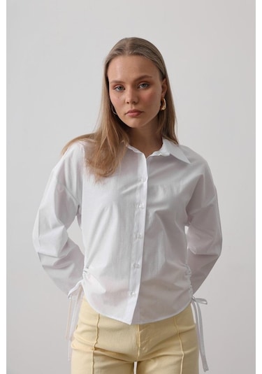 The İstanbul Yanları Bağlamalı Basic Gömlek - Beyaz Beyaz