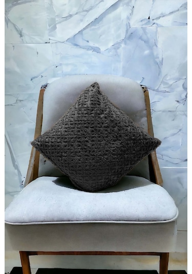 Bohem Dekoratif Yastık Kılıfı Kırlent Kılıfı 43x43 Cm Antrasit Otantik Gri