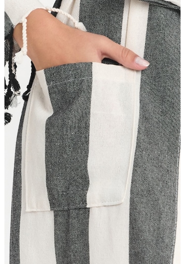 Mulberry Striped Peştemal Bornoz Banyo Ve Plaj Elbisesi Siyah
