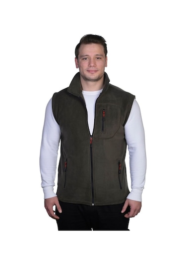 Genıus Store Erkek Polar Yelek Renkli Tam Femuarlı 3 Cepli Haki