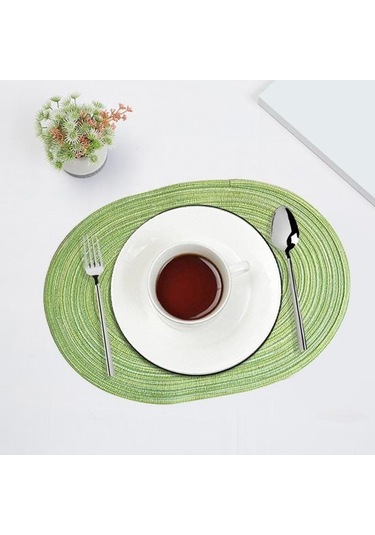 Yeşil Dokuma Pamuk İplik Servis Altlıkları Elips Tasarım Minimalist Isıya Dayanıklı Aşınmaya Dayanıklı Masa Koruyucular Yemek Paspasları Yeşil