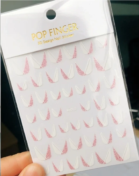 Gateesat French Uçlar 3d Parıltılı Pembe Beyaz Dekorasyon Tırnak Sticker