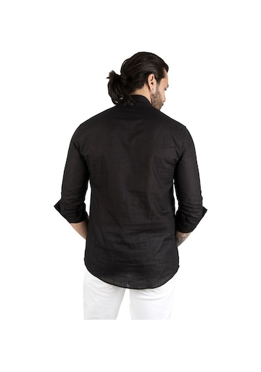 Deepsea Erkek Siyah Yarım Düğme Gömlek 2201914 Siyah