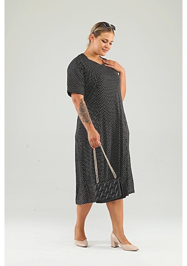 Kadın Büyük Beden Puantiyeli Ve Leopar Desenli Elbise 001