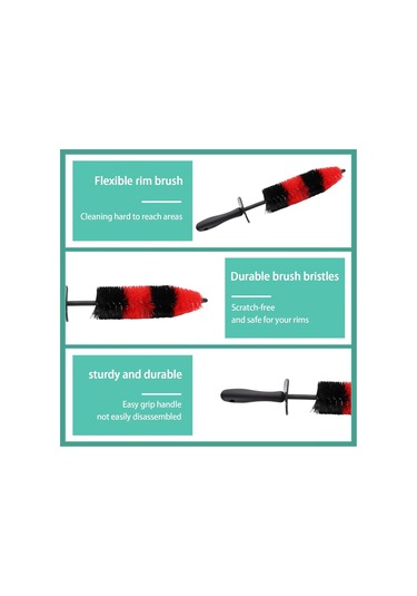 Ranyeek Küçük Boy Kırmızı-siyah Araba Jant Temizleme Fırçası, Yumuşak Tüy, Ergonomik Kolu, Jant-rim-exhaust Temizliği, Dayanıklı Polipropilen