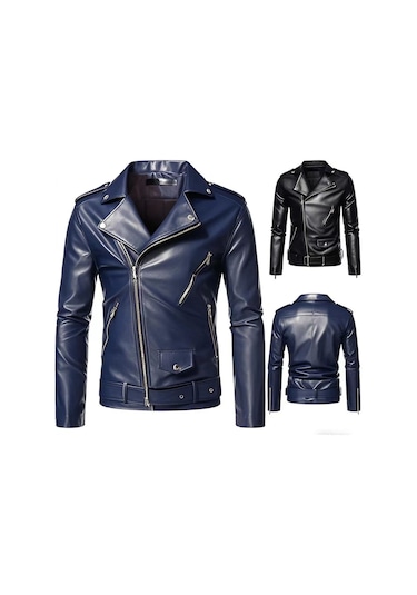 Erkek Deri Ceketler Büyük Beden Motosiklet Deri Montları Siyah