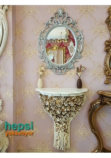 Vintage Taç Model Gümüş Renk Dekoratif Ayna