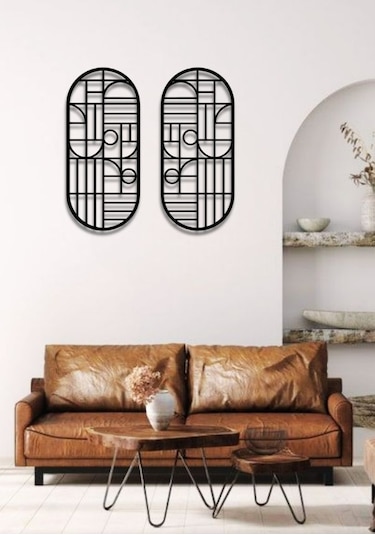 Modern Stil 2 Li Metal Duvar Dekoru Seti 75x36