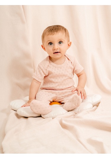 Jakarlı Çıtçıtlı Body Patikli Alt Bebek Takımı Pudra