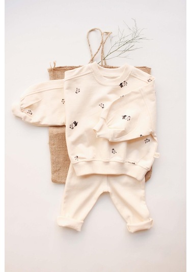 Penguen Bebek Alt Üst Takım Krem