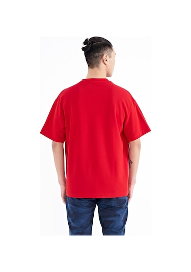 Tommy Life Kırmızı Yazı Nakışlı O Yaka Oversize Erkek T-shirt - 88223 001