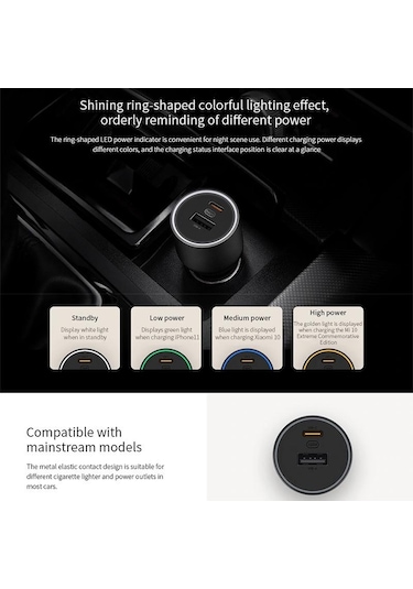 Xiaomi Mi CC07ZM 100W Hızlı Çift Bağlantı Noktalı Usb-A Usb-C Araç Şarj Cihazı