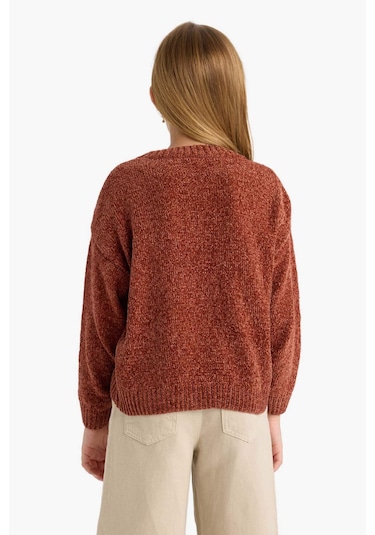 Defacto Kız Çocuk Bisiklet Yaka Şönil Kazak F2619a825wnbn300 Kahve