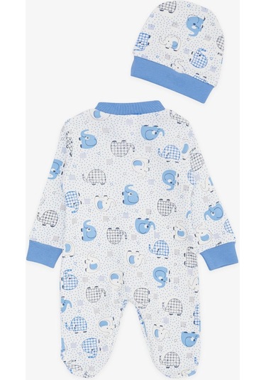 Breeze Erkek Bebek Patikli Tulum Sevimli Bebek Fil Desenli 0-3 Ay-6 Ay, Beyaz Beyaz