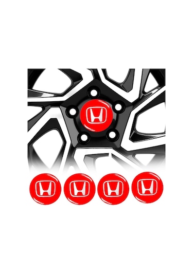 Honda Jant Göbeği Göbek Arması Sticker Kırmızı 4'Lü Set Carmaniak