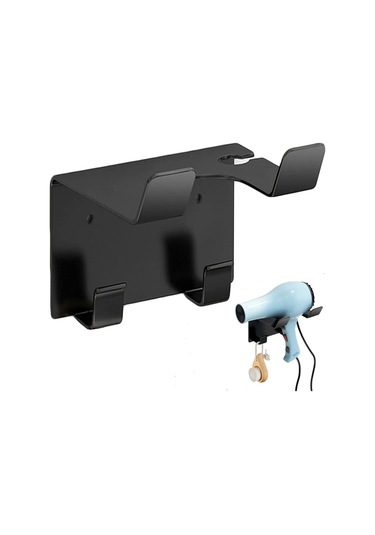 Saç Kurutma Makinesi Tutucu, İster Kendinden Yapışkanlı İster Duvara Vidalamalı Saç Kurutma Makinesi Tutucu İstasyonu 2 Kancalı Fön Makinesi Tutacağı Banyo Duş Odası İçin Tüm Makinalara Uyar Siyah