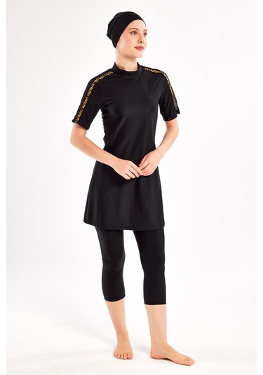 Uv Korumalı Yarı Kapalı Tesettür Mayo 1604 Siyah08 Siyah08