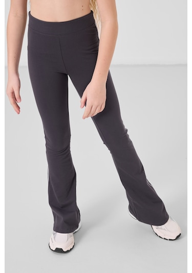 Beyaz-antrasit Pamuklu O Yaka Standart Fit Basic İspanyol Paça Kız Çocuk Tayt Takım - 75192 Beyaz