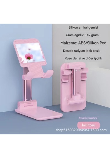 Aurora Taşınabiler Teleskopik Tembel Katlandır Silikon Masaüstücep Telefonu Standıpembe Pembe