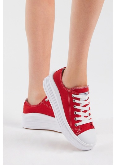 Tonny Black Kadın Kırmızı Rahat Kalıp Kalın Tabanlı Spor Ayakkabı