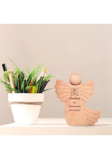 Suntek Oyma Ahşap Melek Heykelcik Dini Hediye Dekoratif Melek